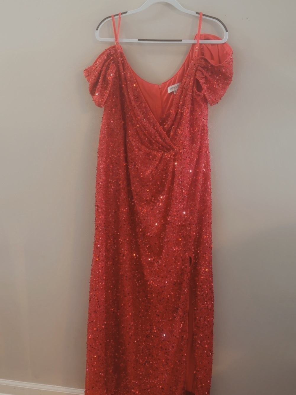 Sparkling Red Off-Shoulder Sequin Prom Dress